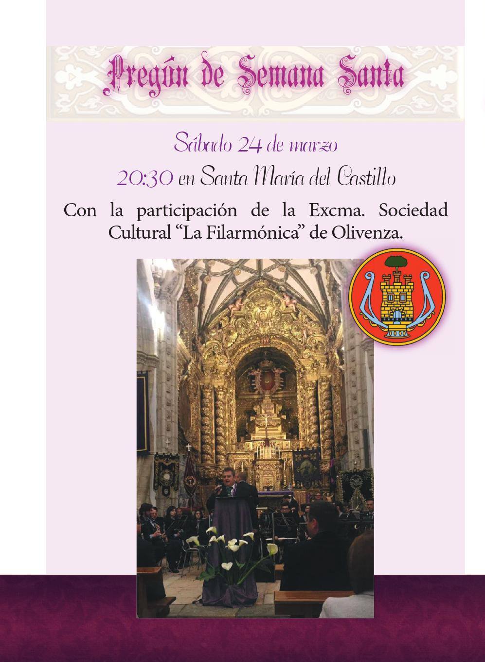 La música de La Filarmónica engalana el pregón de Semana Santa de Olivenza 2018