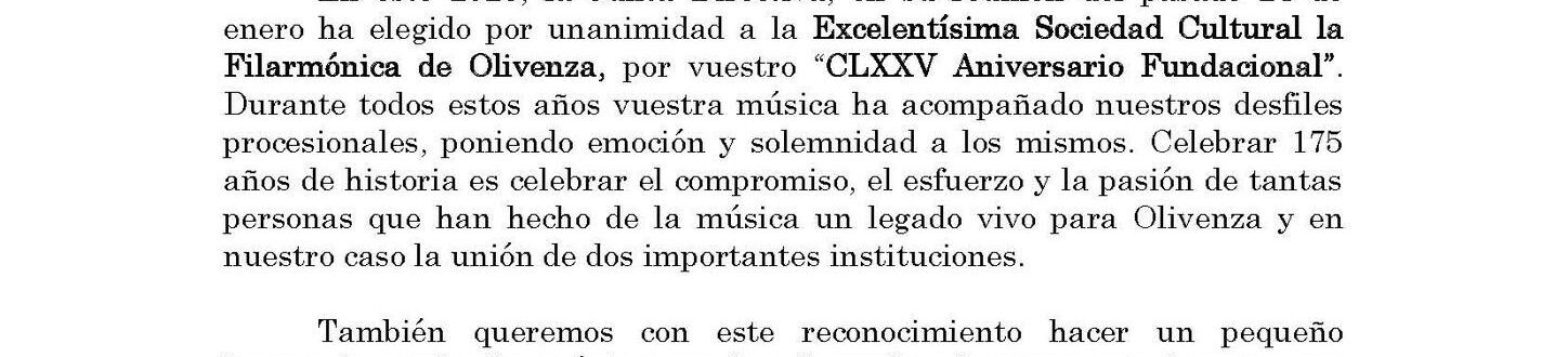 La Filarmónica recibe la Mención 2026 de la Cofradía del Señor de los Pasos